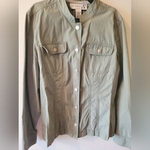 Cotton Jacket by Jones Wear, Sage Color, Size L,  Brushed Silver Snap Closures